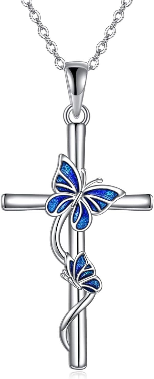 LUHE Cross Necklace Sterling Silver Simple Religious Crucifix Cross Pendant Necklace Jewelry Christmas Gifts for Women