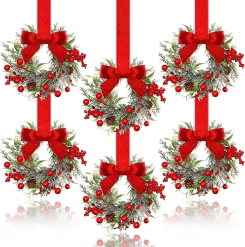 Small Christmas Wreath, 6 PCS mini Christmas Wreaths for cabinets,