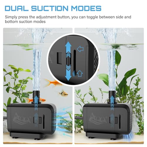 Image of AQQA Submersible Aquarium Water Pump, Fountain Pump with Adjustable Flow,Dual-Suction Side /Bottom Intake,Ultra-Quiet Thermal Protection for Freshwater Saltwater Fish Tanks Pond Statuary Hydroponics20W