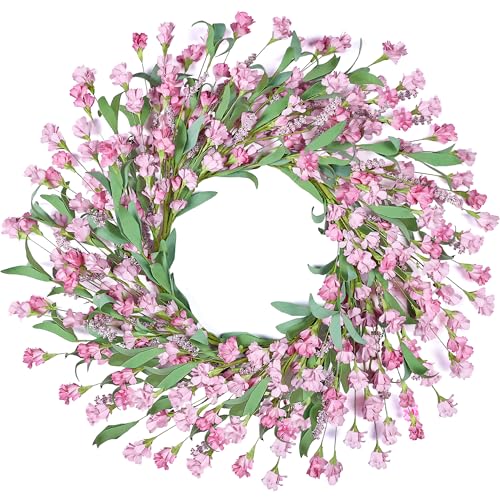Tulvend Wreaths for Front Door, 24 Inch Spring/Summer Front Door Wreath, Pink Paper Flower Wreath for All Seasons for Indoor Home Wall Window Office Wedding Farmhouse Decor (Pink)