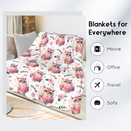 Owl Throw Blanket, Cozy Flannel Throw Blankets for Couch Office, Cute Soft Throw Gifts for Kids, Pink 30"x40"
