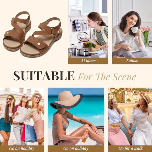 Image of Littleplum Womens Sandals Arch Support - Comfortable Flat Sandals for Women, Summer Breathable Adjustable Orthotic Walking Shoes for Beach,Travel