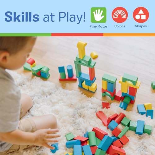 Image of Melissa & Doug Wooden Building Blocks, 100-Piece Set of Sorting & Stacking Toys in 4 Colors and 9 Shapes, Classic Toddler Toys for Girls & Boys Ages 2+ - FSC Certified (Pack of 6)
