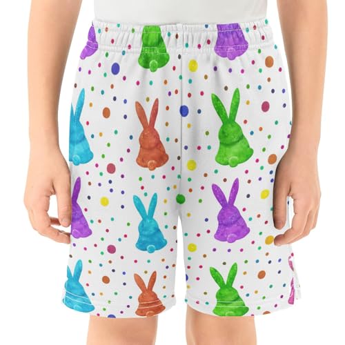 J JOYSAY Colorful Bunny Dot White Boys Athletic Shorts Kids Youth Casual Shotrs with Elastic Waistband Pockets2