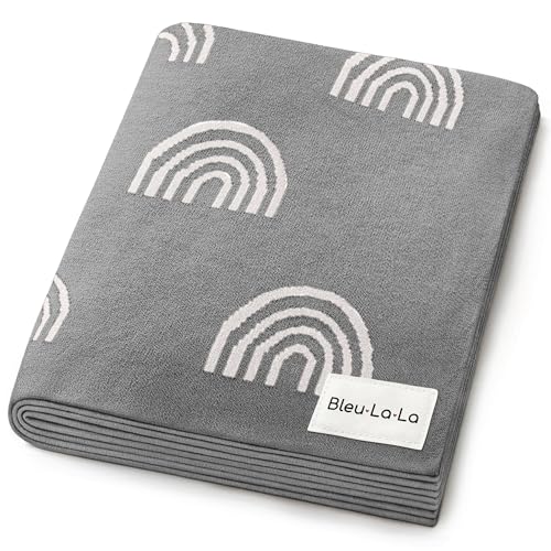 Image of Bleu La La Gender Neutral Receiving Blanket 100% Cotton Buttery Soft Cozy Receiving Swaddle Crib Stroller Blanket for Shower Gift Registry for Newborns, Infants, Toddlers (Rainbow - Grey)