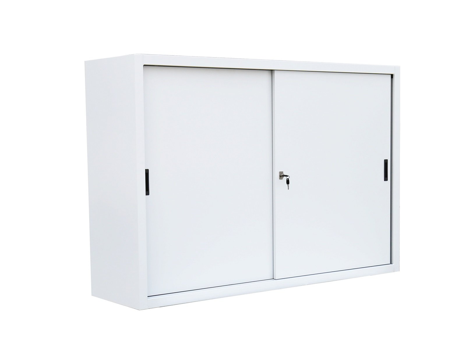 Schiebetürenschrank komplett montiert in Weiß 109x160x45cm (HxBxT) Schwebetürenschrank Büro Aktenschrank Sideboard 550157
