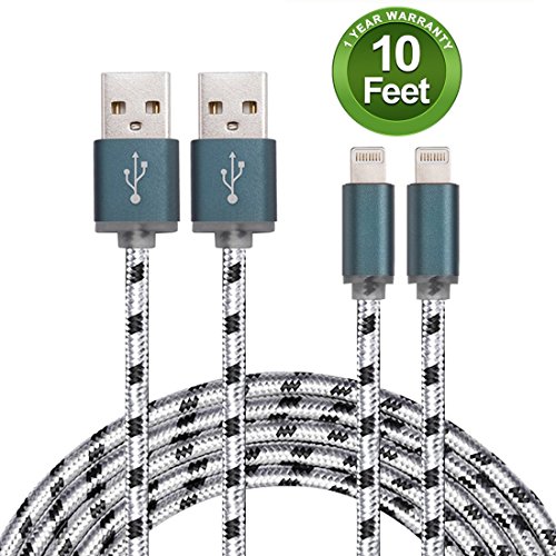 Fenergy 2-Pack Certified Nylon Braided Lightning to USB Cable for iPhone iPad iPod - (10 Feet / 3 Meter)