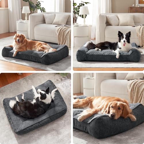 JOEJOY XL Orthopedic Dog Bed for Large Dogs Up to 90lbs - Extra Thick Foam Pet Bed Sofa with Bolster Sides, Large Sized Dog Bed with Removable Washable Cover, Non-Slip Bottom, Grey (42"x30") - Image 6