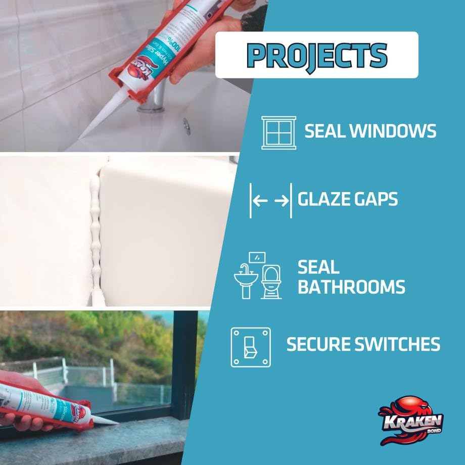 Miniatura 4 de Kraken Bond Sellador de silicona negro resistente al agua Cartucho de 100 a 10 onzas líquidas, RTV silicona para baño y cocina, todo uso, sellador