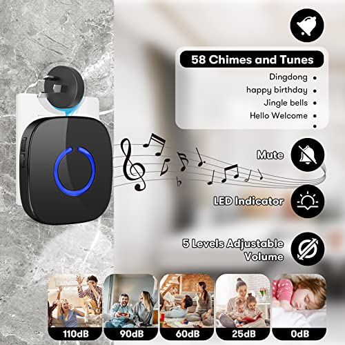 image for Coolqiya Wireless Doorbell Chime with 1 Remote Waterproof Transmitter 