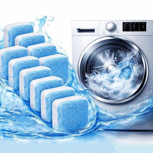 Image of WOZKEM Washing Machine Cleaner Tablets - Deep Cleaning Descaler for Front Load & Top Load Washers | Removes Odor, Residue & Buildup | Drum, Tub & Laundry Seal Cleaner | Easy-Use (Pack Of 12)