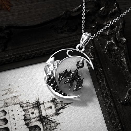 Gothic Jewelry Sterling Silver Black Crescent Moon Mountain Pendant Necklace for Women Halloween Jewelry Gifts4