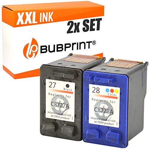 Bubprint Cartuchos de impresora compatible con HP 27 + 28 HP DeskJet 3320 3325 3420 3425 3520 3535 3550 3645 3647 3650 3745 3845 5650 5652 5655 5850 Officejet 4212 4215 4219 4252 4255, 6110, PSC 1210, 1213, 1215, 1217, 1219, 1311, 1312, 1315, 1317