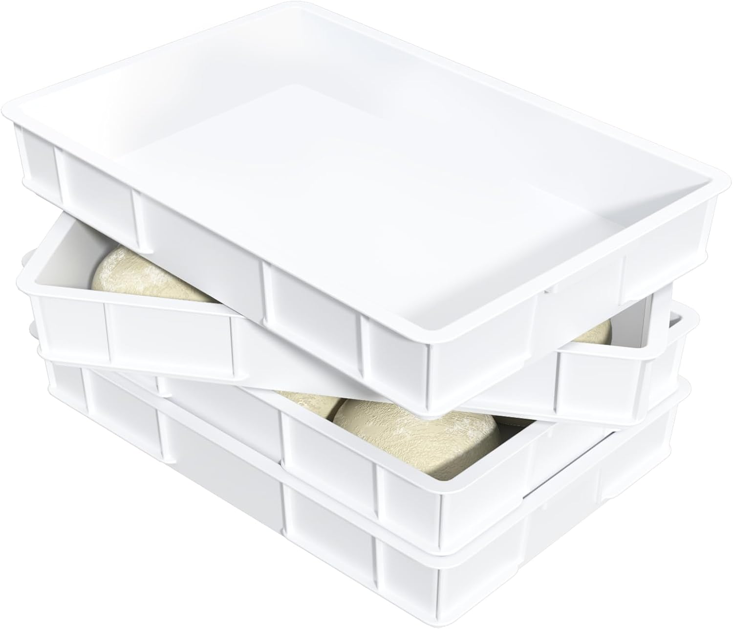 Yuright 4 Packs Commercial Pizza Dough Proofing Box, White Stackable Pizza Dough Storage Container
