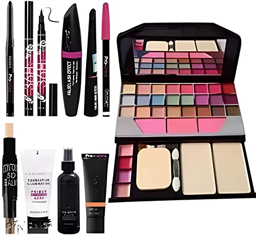 TYA 6155 Professional Makeup Kit | Primer, Foundation, Contour, Matte Fixer Spray | 3-in-1 Eyeliner Mascara Eyebrow Pencil & 36H Kajal | Complete Makeup Combo | Pack of 10