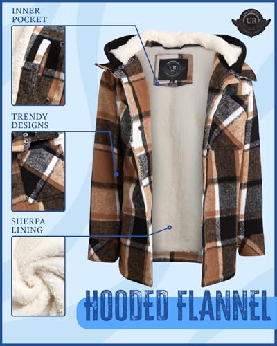 URBAN REPUBLIC Boys' Flannel Jacket - Sherpa Lined Long Sleeve Button Down Hooded Plaid Flannel Winter Coat (Sizes: 8-20)2