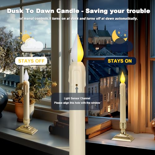 Image of 6 Pcs Sensor Dawn to Dusk Window Candles, Flickering Battery Candles for Windows, Ultra Bright Fake Candle Lights with Gold Holders, Led Candlesticks for Xmas Home Decor, Warm Yellow Light