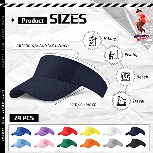 24 Pcs Multicolor Sports Sun Visor Hats Uv Protection Empty Top Baseball Cap Adjustable Tennis Visor For Men Women Golf Beach Pool, 12 Colors #TOP1