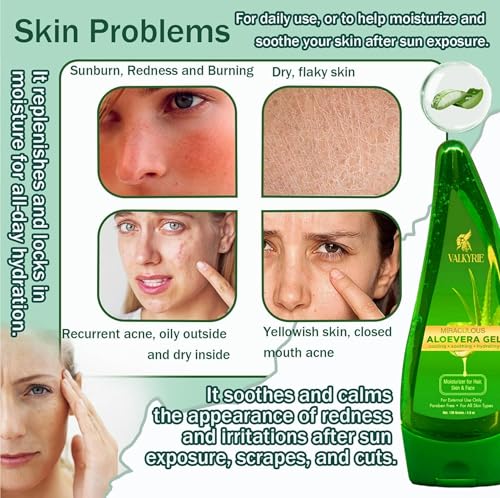 Image of VALKYRIE Aloe Vera Gel for Face & Body Made within 12 Hours of Harvest, 98% Pure Aloe Vera Gel for Skin,Scalp,& Hair, Soothing Aloe Face Moisturizer | Multipurpose Gel (120gm)