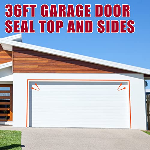 36Ft Garage Door Seal Top And Sides Adhesive Backed Weather Stripping Replacement Garage Door Seal Universal Weatherproofing Garage Door Trim Includes Nails (White) #TOP5