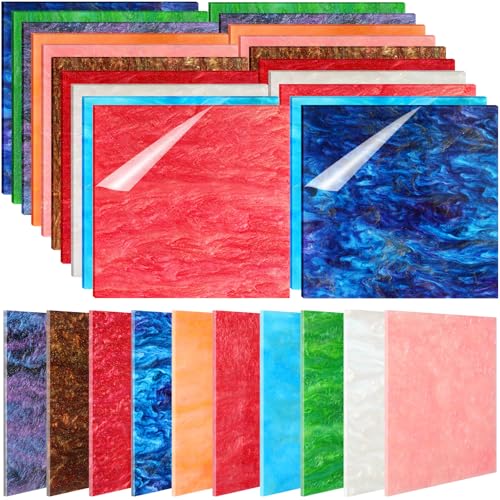 Geetery 30 Pcs Glitter Pearlescent Acrylic Sheets for Laser Cutting and Engraving 6 x 6” Pearl Cast Acrylic Sheet 1/8 Thickness Sparkly Colored Acrylic Sheets for Laser Engraving Crafts DIY, 10 Colors