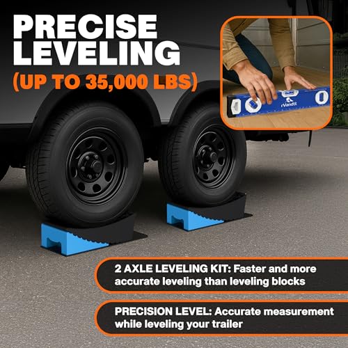 Travel Trailer/Toy Hauler Leveling, Stability, and Security Kit - Two Axle Leveling kit, Trailer Hitch Stand, Stabilizer Pads, Wheel Chocks, Hitch Lock, Custom Bags, and More!