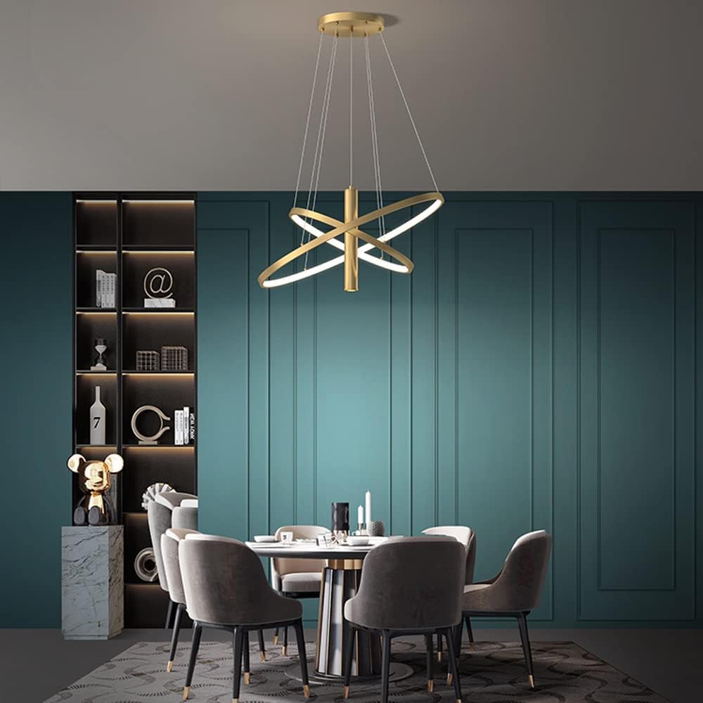 HYJAUSXB Indoor Led Ceiling Pendant, Copper Chandelier Light Dimmable Fixture Ring-Shaped Dining Table with Spotlight Fixtures,Foyer