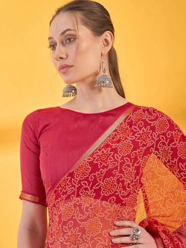Image of SIRIL Women's Printed Chiffon Saree with Unstitched Blouse Piece