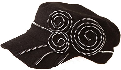 Simple Shaped Rose Emblem Ivy Cadet Fashion Cap - Black