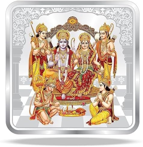 Shree Ram Darbar Silver Coin Ayodhya Coin Ram Darbar Pooja Coin Diwali Coin Dhanteras Sita Ram Lakshman Hanuman ji Silver Coin Laxmi Pooja Coin Laxmi Silver Coin Pack of 10g Colorful Coin