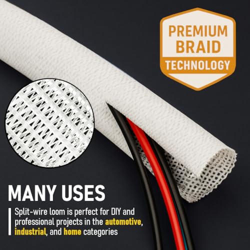 MGI SpeedWare Braided Split-Sleeve White Wire Loom for High-Temperature Automotive Harness and Home Cable Management 25 Feet (1/4") by MGI SpeedWare - Image 3