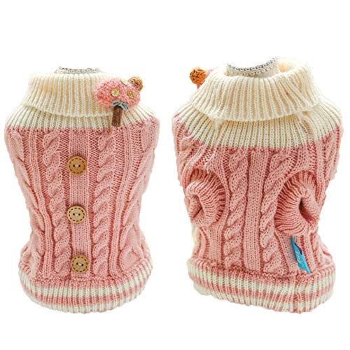 Dog Sweater Cute Classic Buttons Knitted Girls Winter Coat Keep Warm For Small Dogs Cold Weather,Pink,S #TOP1
