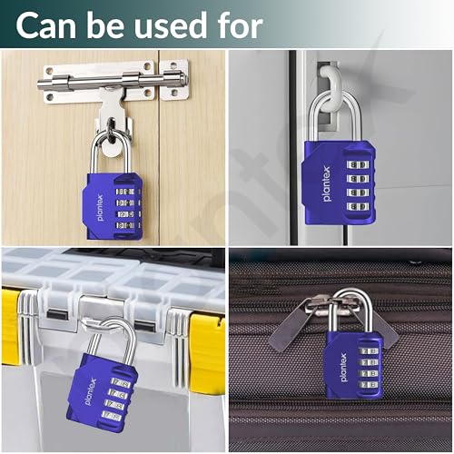 Image of Plantex Number Lock /4 Digit Combination Lock /Zinc Alloy Locks for Luggage /Locks for Travel Bags /Locks for Cabin Luggage /Travel Essentials - Pack of 2 (Blue)