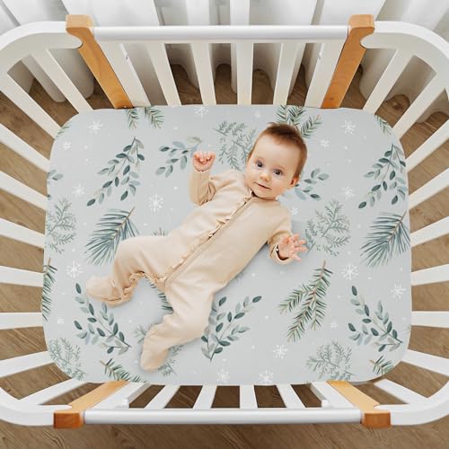 Image of CaTaKu Christmas Winter Forest Crib Sheets for Baby Girls Boys,Neutral Mini Crib Mattress Sheets Fitted, Baby Nursery Bed Sheet for Crib Toddler Mattress 27 inchx 39 inch