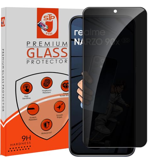 Image of STP FEEL Premium Grade Privacy Tempered Glass Screen Protector Guard Compatible For Realme Narzo 90X 5G (6.8 Inch, Pack of 1) Full Edge to Edge Coverage Anti-Spy /Anti-Peeping 9H Hardness