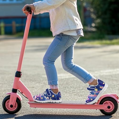 Boys Girls Sneakers Kids Lightweight Breathable Strap Athletic Running Shoes for Little Kid/Big Kid Axolot Star Cloud Sky Pattern（White Sole）4