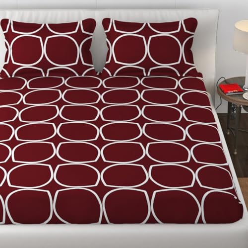 Image of Premium Heavy Cotton Elastic Fitted Bedsheets with 2 King Size Pillow Covers || Double Bed with All Around Elastic 350 TC || 72 x 78 Inch King Size Fitted || - Maroon Round