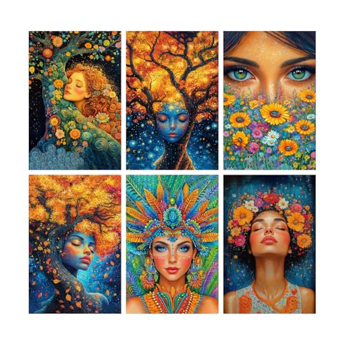 Image of SiddArtify Bohemian Floral Wall Art Prints Set - Colorful Woman Portrait Poster Decor for Living Room Bedroom - Set of 2-4x6 Inch - Board (Pack of 6) - Sticker (Pack of 6)