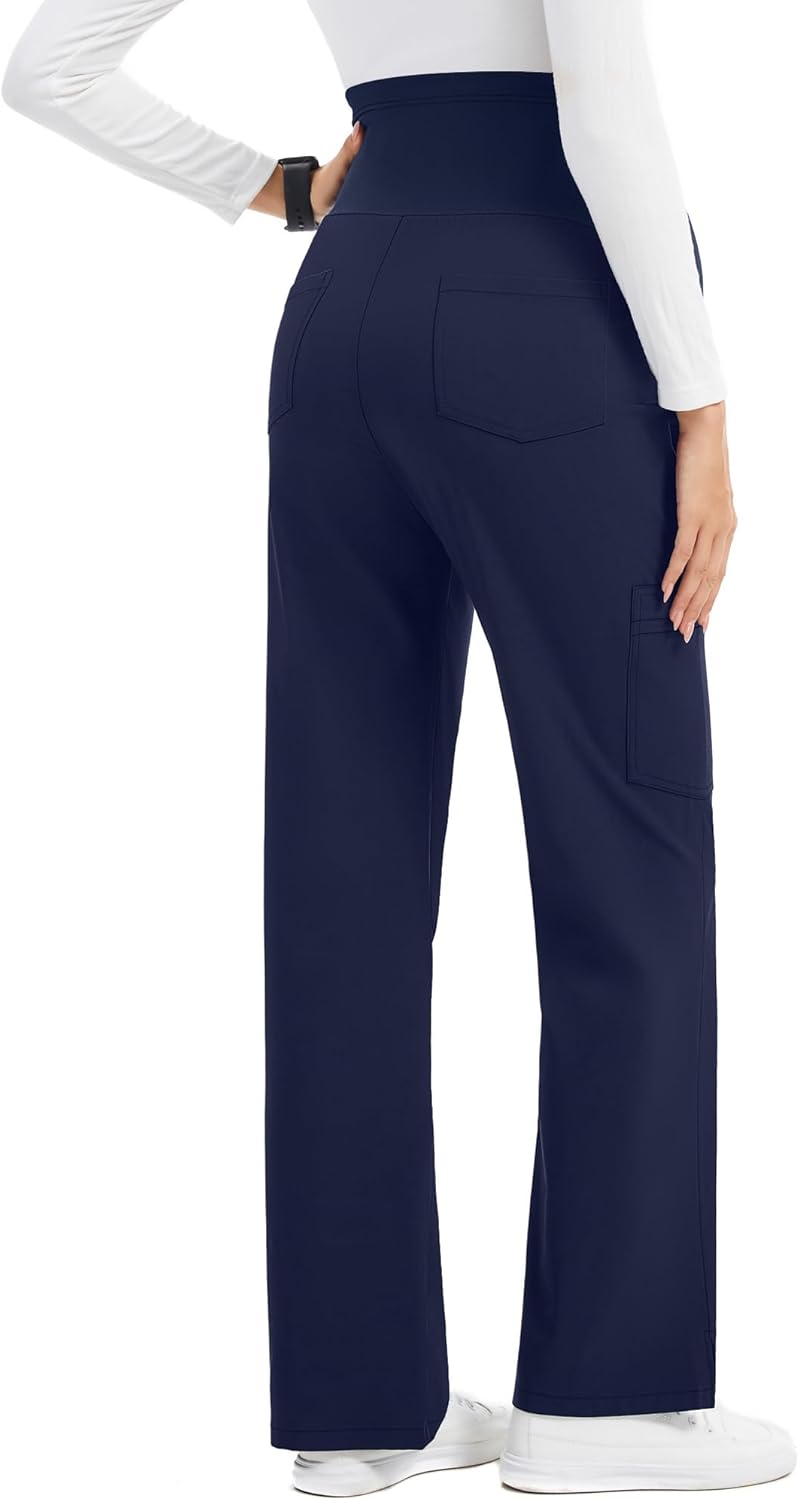 GLAMIX Women's Maternity Scrub Pants Stretchy Straight-Leg Medical Pants with 5 Pockets and Side Vents - Image 6