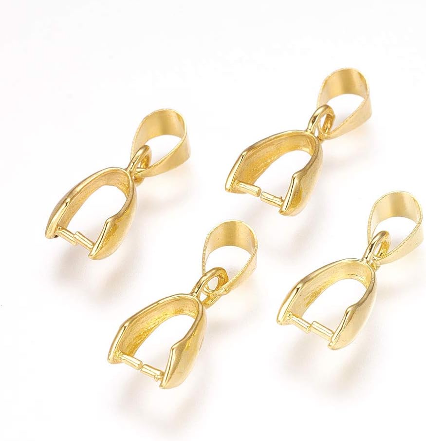 Beadthoven 200pcs Brass Metal Pinch Clip Bail Bead Pendant Clasp Necklace Bracelet Connector for DIY Jewelry Findings Accessories 7X20mm Golden