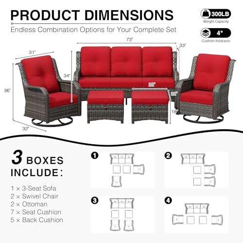 Image of Joyside 5 Piece Wicker Patio Furniture Set, Outdoor Swivel Rocker Patio Chairs with High Back, Deep Seating, Wide Armrest, Thickened Cushions, Outdoor Furniture for Deck, Porch Use
