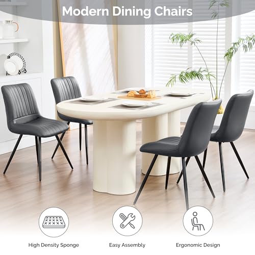 Image of Dining Chairs Set of 2, Modern Dining Chairs with Thick Cushions, PU Leather Upholstered Kitchen Dining Room Chairs with Metal Legs for Dining Living Room (Dark Grey)
