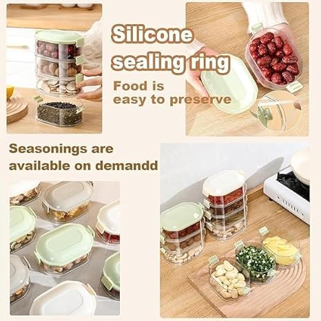Image of 5 Layer Multi purpose storage box | Airtight containers for condiments 5-layer Storage Box | Stackable Kitchen Condiment Jars with Lids Leak Proof And Food Fresh-keeping Box |