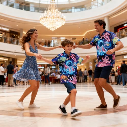 Image of uideazone Big Boys Funky Astronaut Shirts 3D Neon Space Printing Button Down Shirts UFO Short Sleeve Unqiue Blouse Beach Style Summer Wear Tops Size 13 Size 14