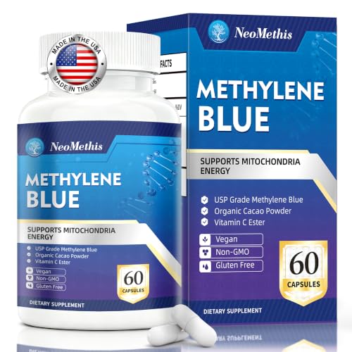 Methylene Blue Capsules USP Grade1% High Purity Formula with Vitamin C Ester Natural Energy & Antioxidant Support Third Party Tested 60 Capsules