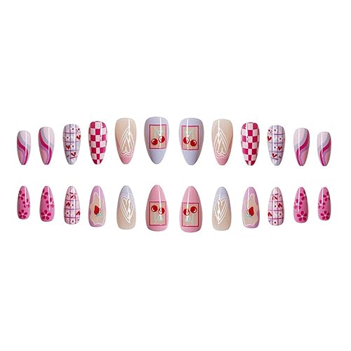 Miniatura 3 de YEFIUO - Juego de 24 uñas postizas de color rosa a presión con diseño de corazón, cobertura completa, pegamento para uñas postizas en uñas, uñas