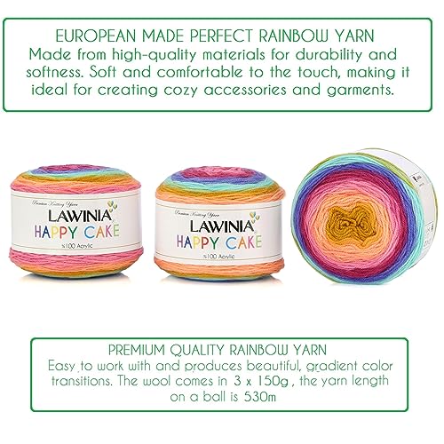 LAWINIA Happy Cake Premium Rainbow Yarn DK, Pack of 3 Each 150g, 530m Cake DK Knitting Yarn - Image 4