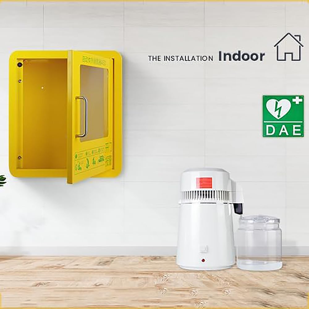 Armadietto per defibrillatore AED, Mobiletto for defibrillatore semiautomatico esterno, finestra in vetro trasparente e design con angoli arrotondati for ufficio domestico aree pubbliche