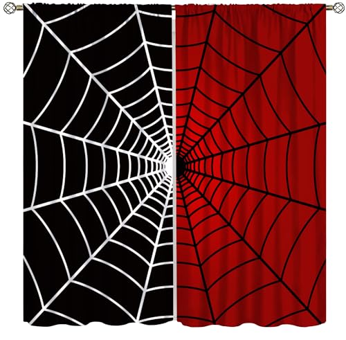 ICMOLYYENLO Super Hero Curtains Black Red Spider Web Boys Bedroom