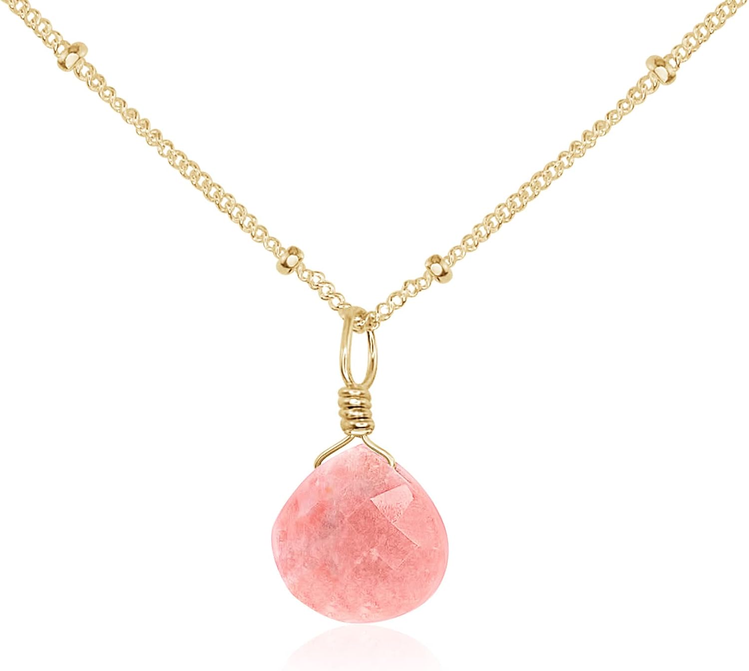 Pink Peruvian Opal Teardrop Necklace in 14k Gold Fill Satellite